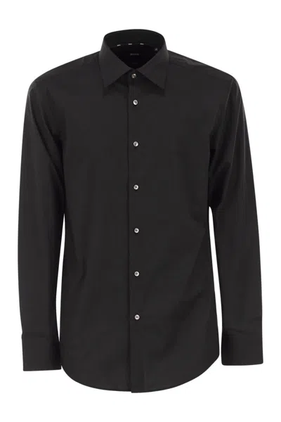 Hugo Boss Boss Men's Black Regular-fit Long-sleeved Cotton-poplin Shirt