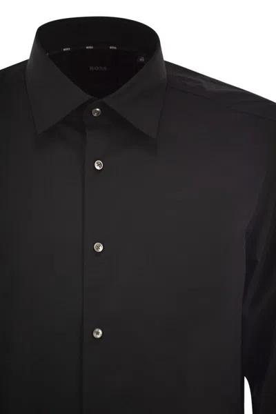 Hugo Boss Boss Men's Black Regular-fit Long-sleeved Cotton-poplin Shirt