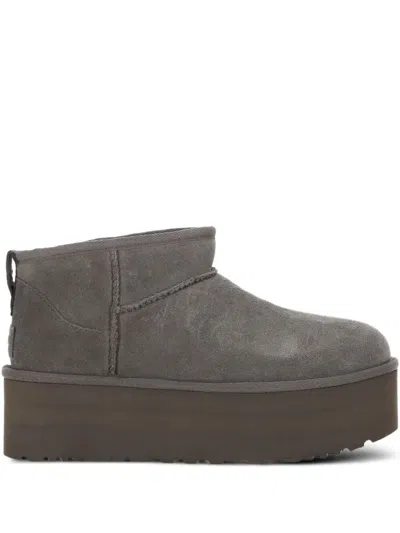 Ugg Classic Ultra Mini Grey Boot With Platform In Silver