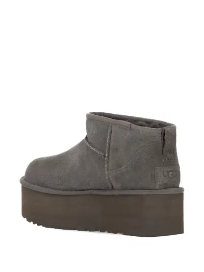 Ugg Classic Ultra Mini Grey Boot With Platform In Silver