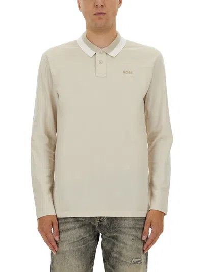 Hugo Boss Beige Solid Shirt Collar Polo In Nude