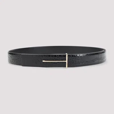 Tom Ford T-buckle Reversible Belt In Croc-embossed Leather