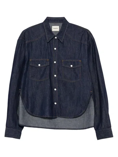 Khaite Neutrals Grenon Cropped Denim Cotton Shirt In Blue