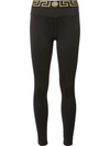 Versace Black Leggings With High Waist And Greca Motif On The Waist In Viscose Blend Stretch Woman In Black