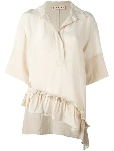 Shop Marni Asymmetric Ruffle Blouse In Neutrals