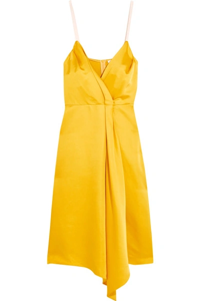 Victoria Beckham Draped Silk-blend Satin Dress In Yellow