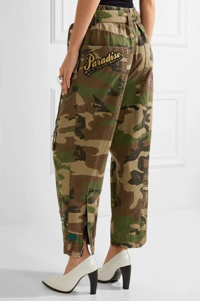 Shop Marc Jacobs Embellished Camouflage-print Cotton-twill Tapered Pants