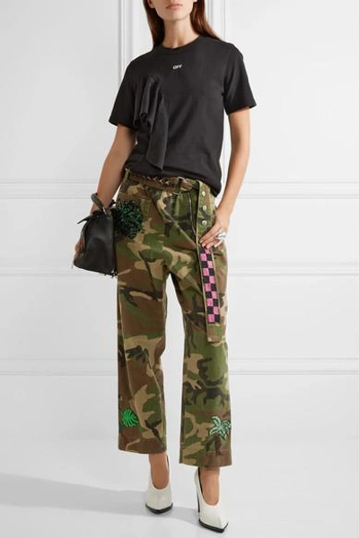 Shop Marc Jacobs Embellished Camouflage-print Cotton-twill Tapered Pants