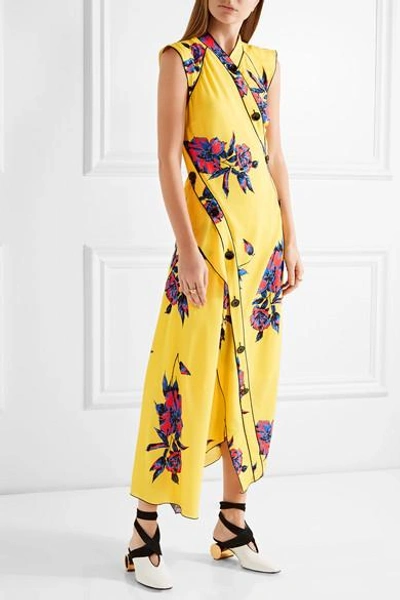 Shop Proenza Schouler Asymmetric Floral-print Silk-crepe Dress