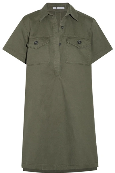 Alexander Wang T High-low Hem Cotton Twill Utility Dress In Fatigue