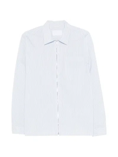 Prada Striped Shirt Zip Front Point Collar In White