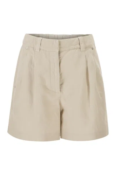 Brunello Cucinelli Women Cotton And Linen Shorts With Jewellery In Neutral