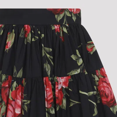 Dolce & Gabbana Mini Skirt With Rose Bouquet Print And Peplum Detail, Size 40 In Black