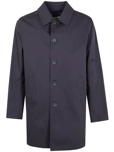 Herno Long Sleeve Midi Coat Front Pockets In Blue