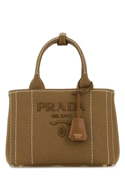Prada Canvas Shoulder Bag Structured Shape Top Handles In Red