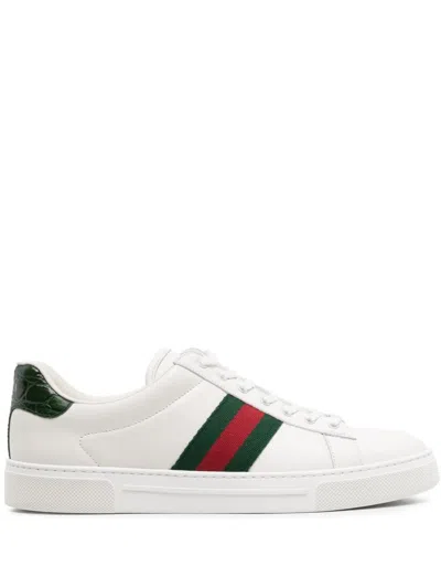 Gucci Women White Leather Ace Sneakers With Web Detail In White