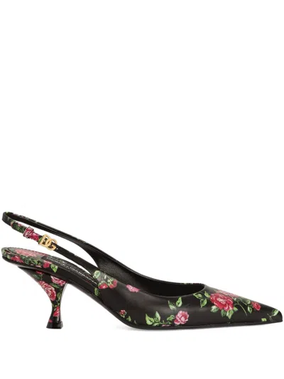 Dolce & Gabbana Women Lollo Slingback In Printed Leather In Black