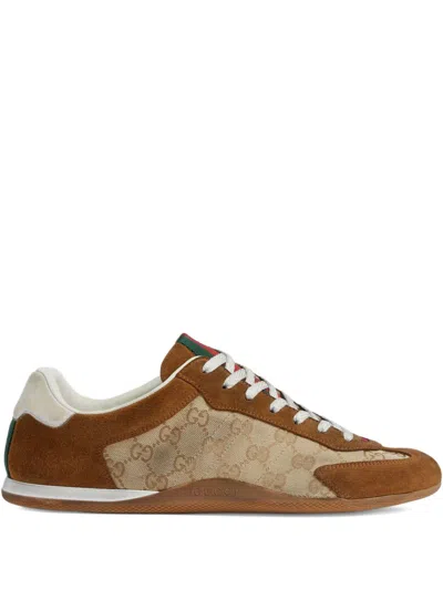 Gucci Shift Suede Sneakers With Gg Supreme Fabric Inserts