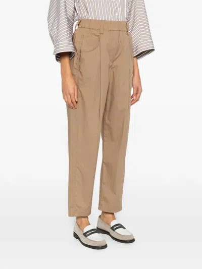 Brunello Cucinelli Lightweight Poplin Five-pocket Track Trousers With Monili Clothing In Nude