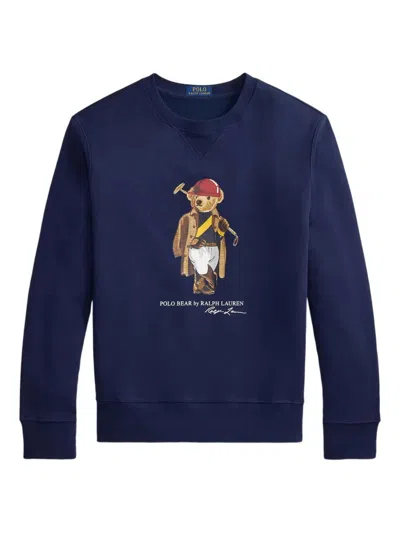Polo Ralph Lauren Long Sleeve Fleece Society Bear Crewneck Sweatshirt In Multi
