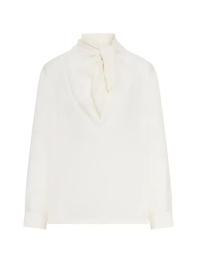 Max Mara Tie-detailed Silk Crepe De Chine Blouse In Neutral