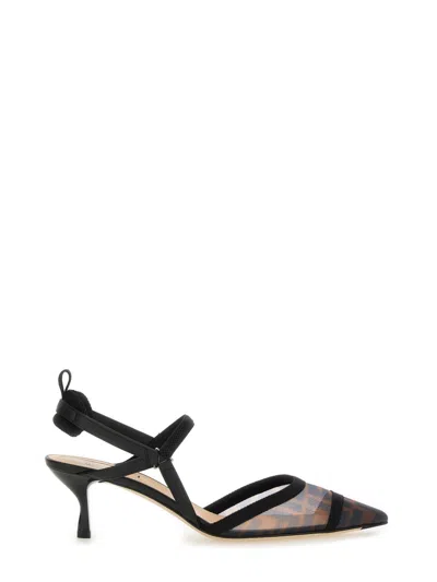 Fendi Colibri Ff Mesh Slingback Kitten-heel Pumps In Black