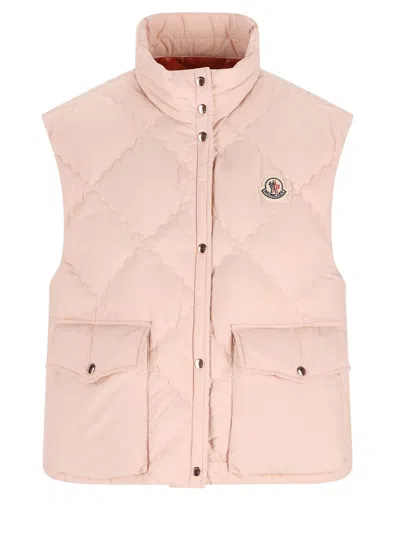 Moncler Biois High Collar Quilted Vest Pockets In Pink