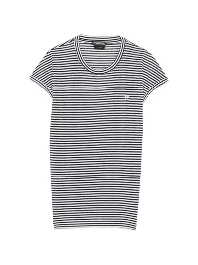 Tom Ford Blackwhite Striped T-shirt In Black