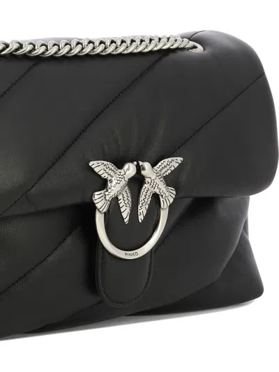 Pinko Mini Love Puff Maxi Quilt Leather Crossbody Bag In Black