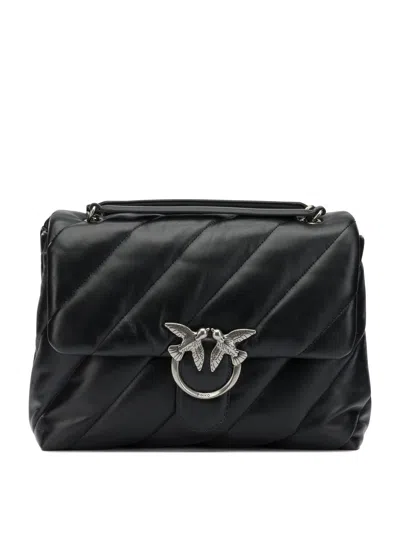 Pinko Big Love Bag Puff Maxi Quilt In Nero-old Silver