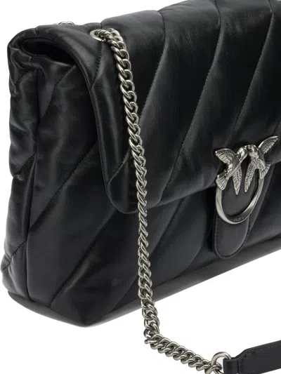 Pinko Big Love Bag Puff Maxi Quilt In Nero-old Silver