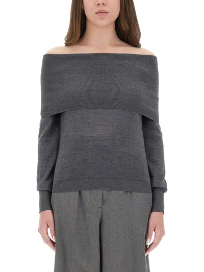Stella Mccartney Women Grey Off-shoulder Top, L Luxury Tops For Women Darveys In Gray