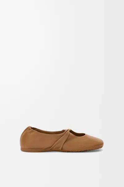 Loewe Women's Nappa Calf Leather Pebble Soft Ballet Flat (authentic Pre-loved) In Brown