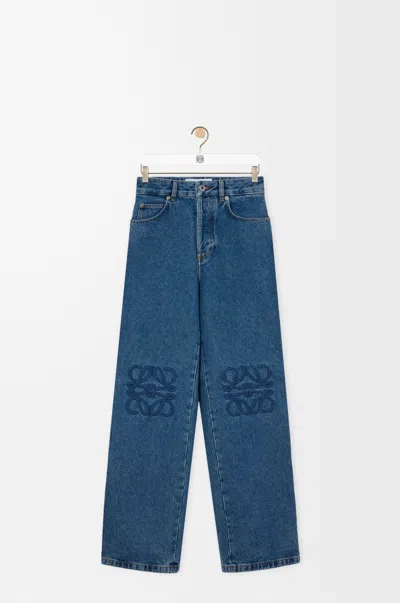 Loewe Denim Trousers Belt Loops Embroidered Back Pockets In Blue