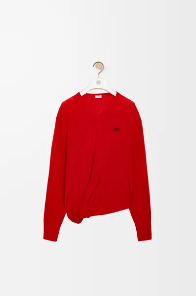 Loewe Womens Logo-embroidered Twisted-side Wool Jumper Xs In Red