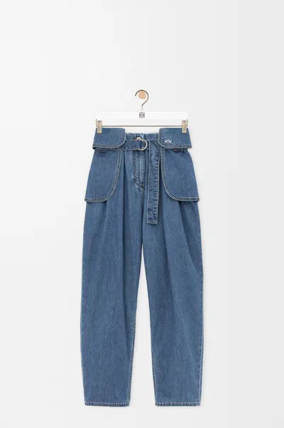 Loewe Womens Light Blue Side-flap Balloon-leg High-rise Jeans