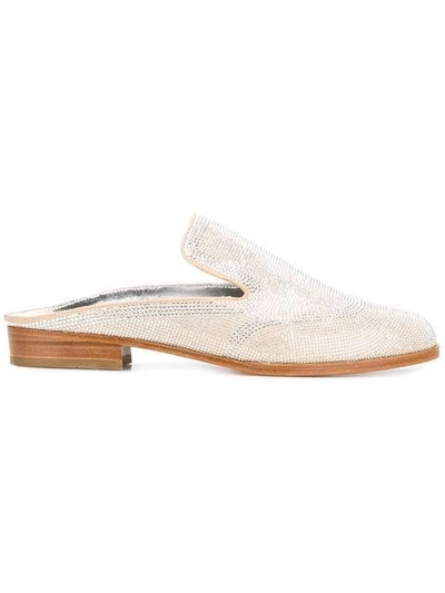 Robert Clergerie Astre Studded Suede Slippers In Neutrals