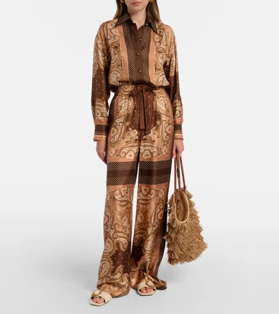 Zimmermann Womens Caramel Paisley Luna Wide-leg Silk Trousers Xl In Brown
