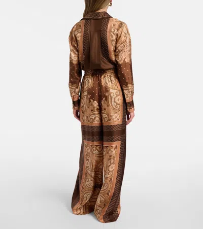 Zimmermann Womens Caramel Paisley Luna Wide-leg Silk Trousers Xl In Brown