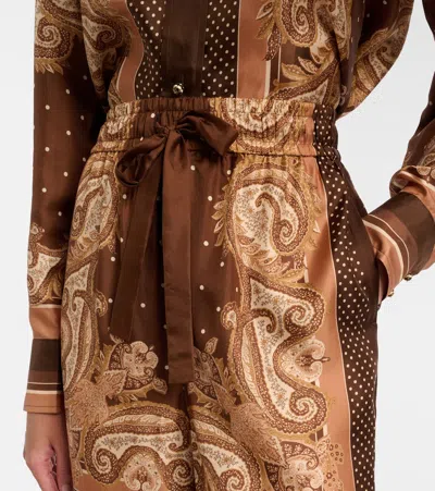 Zimmermann Womens Caramel Paisley Luna Wide-leg Silk Trousers Xl In Brown