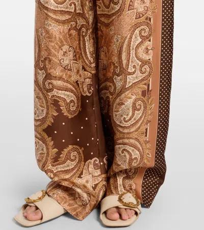 Zimmermann Womens Caramel Paisley Luna Wide-leg Silk Trousers Xl In Brown