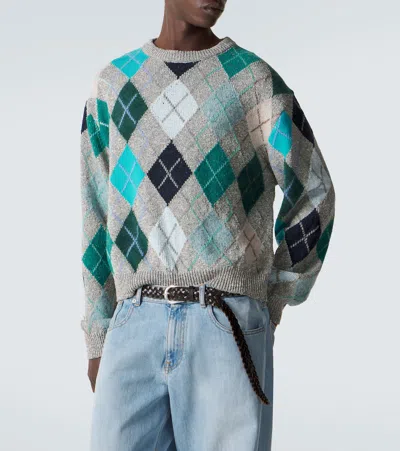 Erl Grey Multicolor Argyle Pattern Knit Sweater In Gray