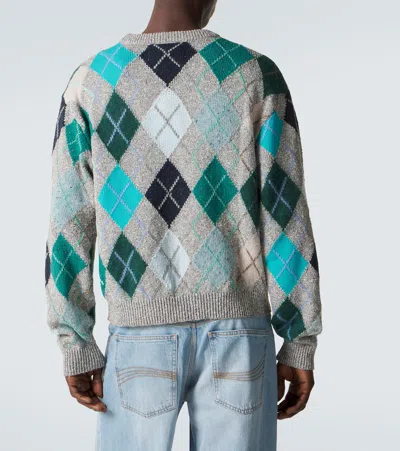 Erl Grey Multicolor Argyle Pattern Knit Sweater In Gray