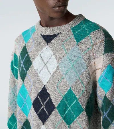 Erl Grey Multicolor Argyle Pattern Knit Sweater In Gray