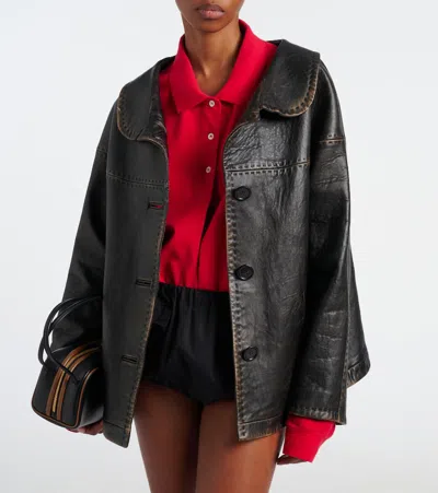 Prada Leather Jacket In Black