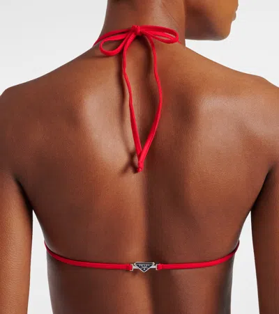 Prada Interlock Jersey Bikini Top In Blue