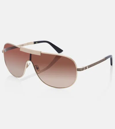 Versace Greca Flow Shield Sunglasses In Gold
