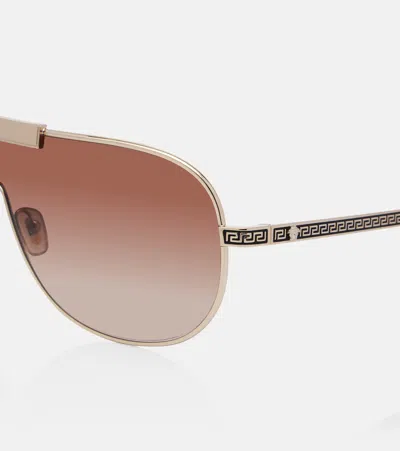 Versace Greca Flow Shield Sunglasses In Gold