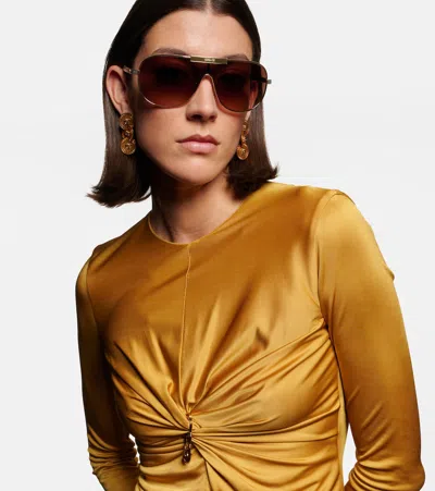 Versace Greca Flow Shield Sunglasses In Gold