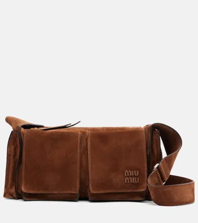 Miu Miu Suede Utilitaire Crossbody Bag Adjustable Strap In Brown